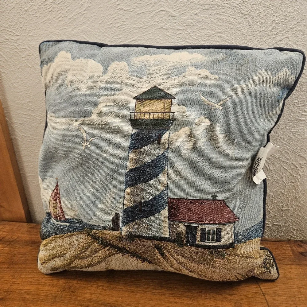 Mohawk Nautical Lighthouse Tapestry Throw Pillow Coastal Beach Double Side